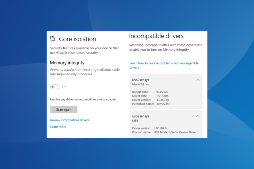 Исправить usb2ser.sys — включить Memory Integrity