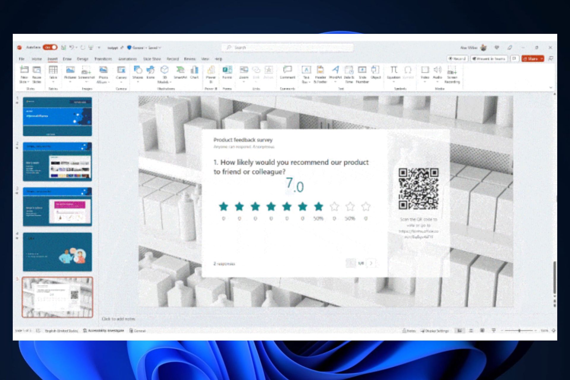 Пример QR-кода и реального времени ответов в презентации