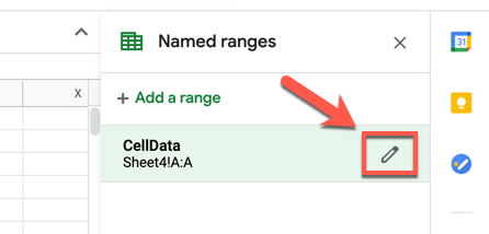 Панель с сохранёнными именованными диапазонами и кнопкой редактирования