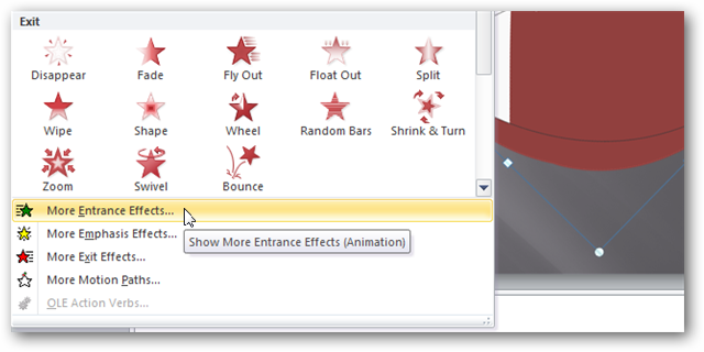 Список дополнительных эффектов внизу меню
