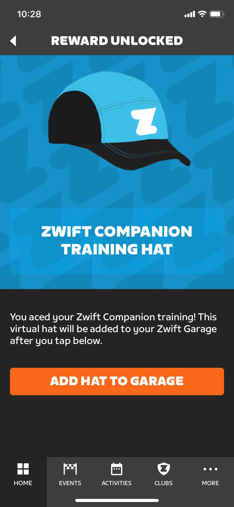 Zwift Companion app virtual hat