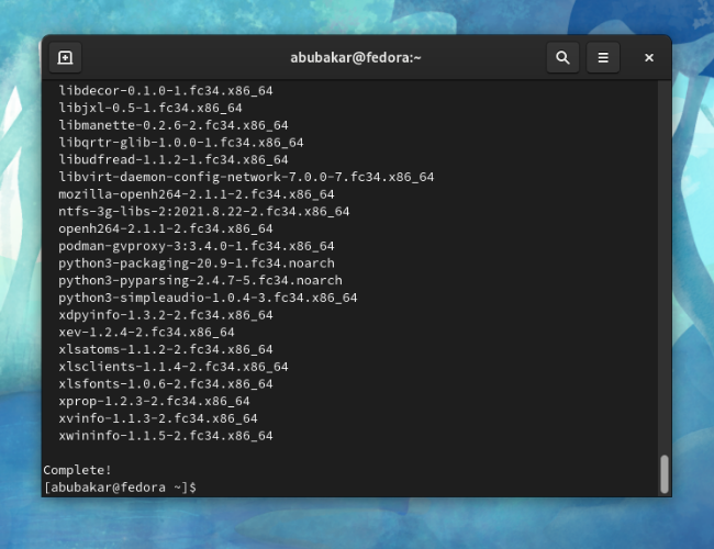 fedora update complete terminal