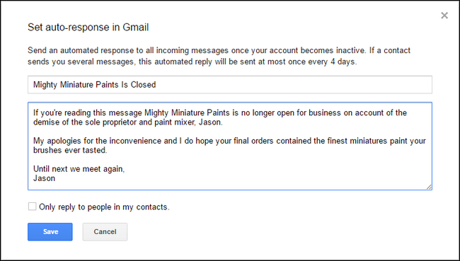 Настройка автоматического ответа Gmail для входящих писем