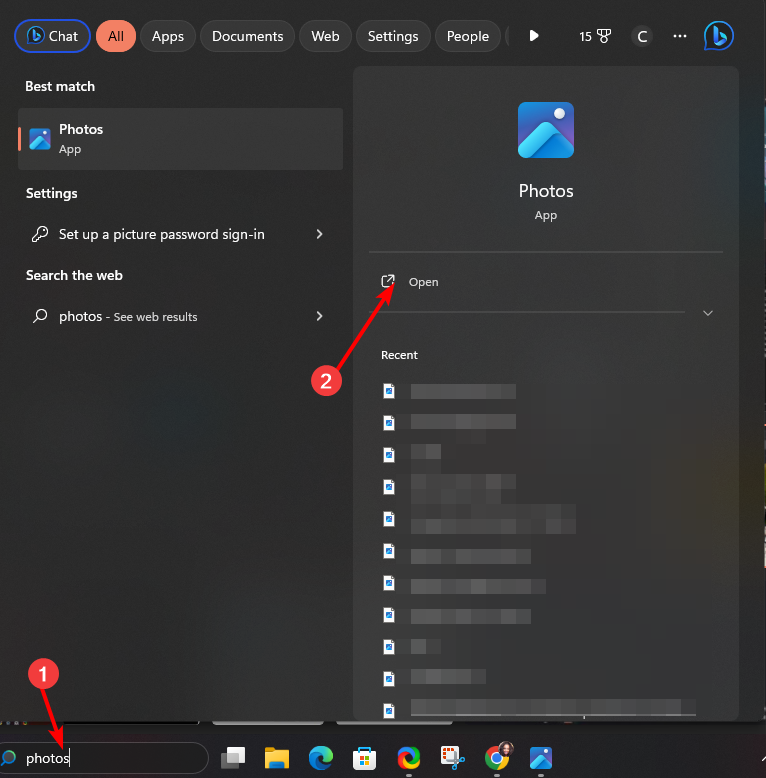 Запуск приложения Фотографии через Поиск
