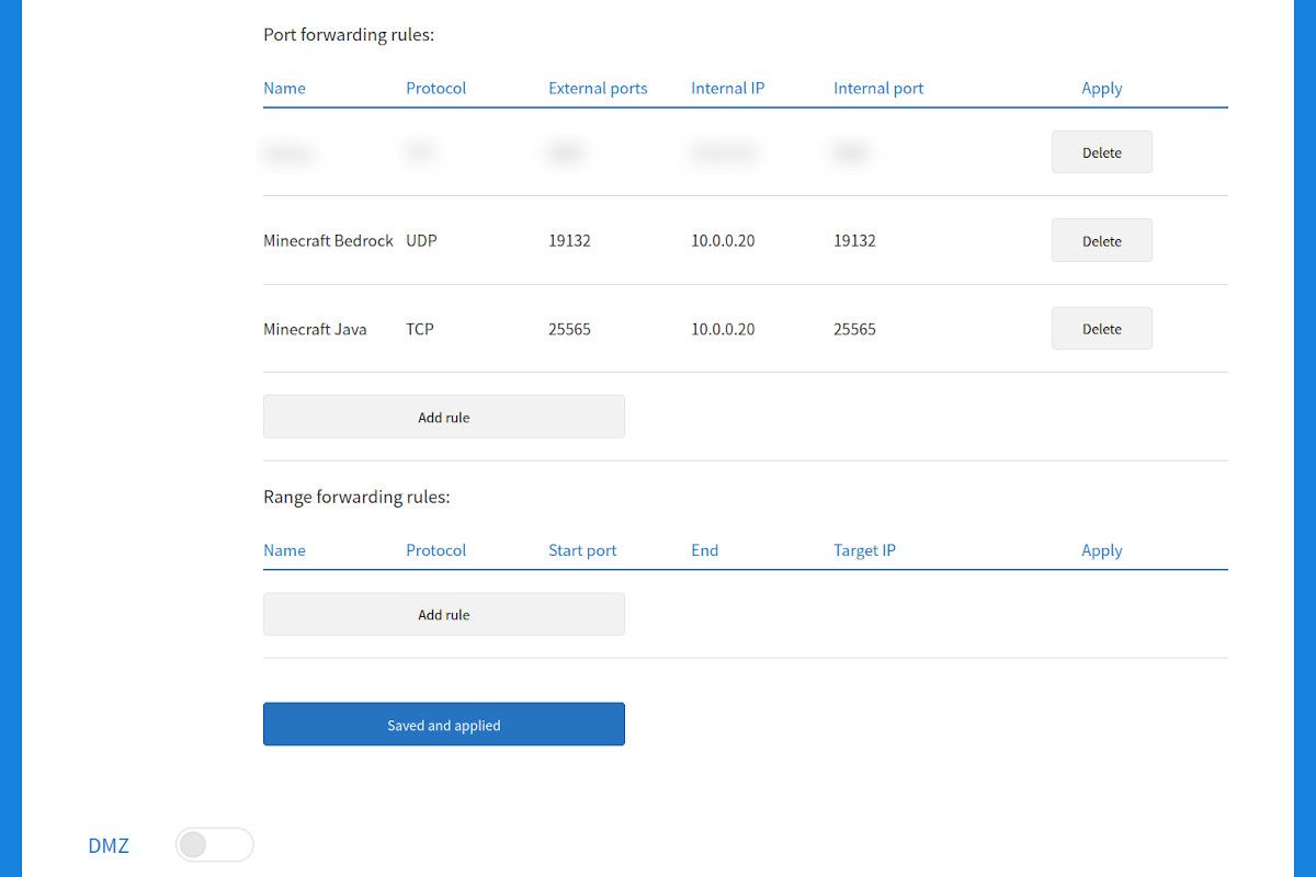 Переадресация портов для разных версий сервера Minecraft в роутере