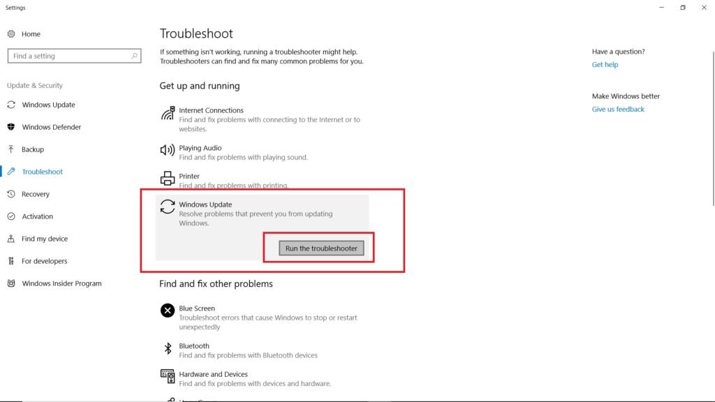 Средство устранения неполадок Центра обновления Windows