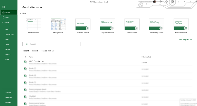 Открытие Параметры через Файл в Excel