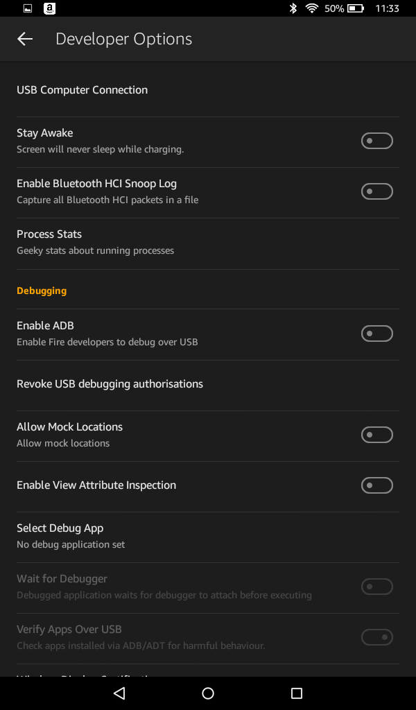 Enable ADB on Amazon Fire tablet