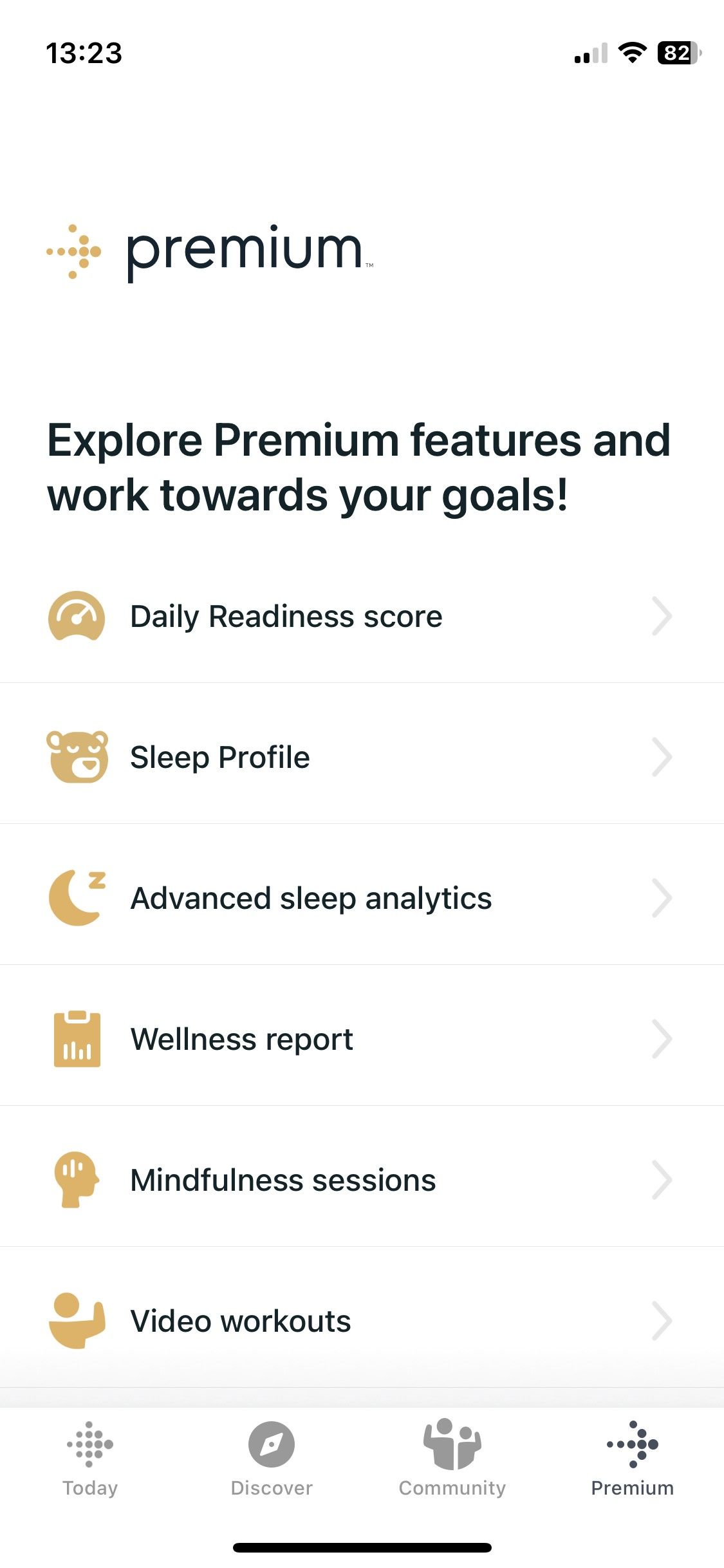 Скриншот: вкладка Premium в приложении Fitbit