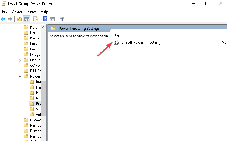 Навигация в gpedit к Power Throttling Settings