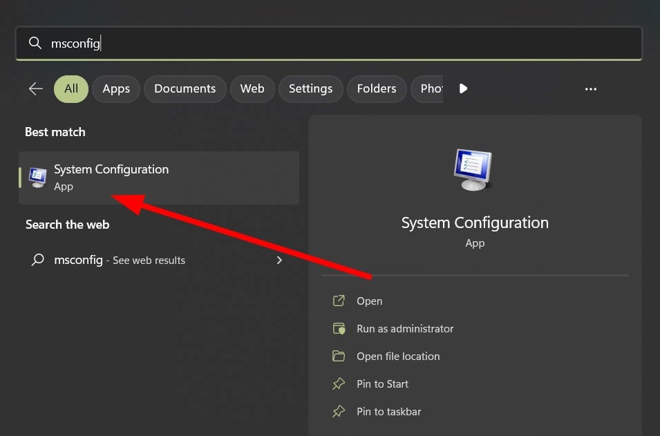 Окно Конфигурации системы (msconfig)