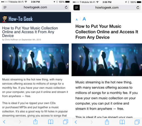 Пример режима чтения в мобильном Safari: минималистичный вид статьи без рекламы и боковых панелей