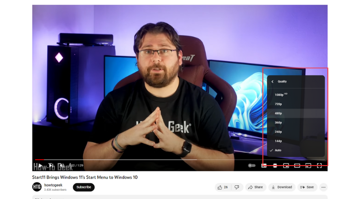 Выбор более низкого качества YouTube, чтобы VSR мог выполнить апскейл