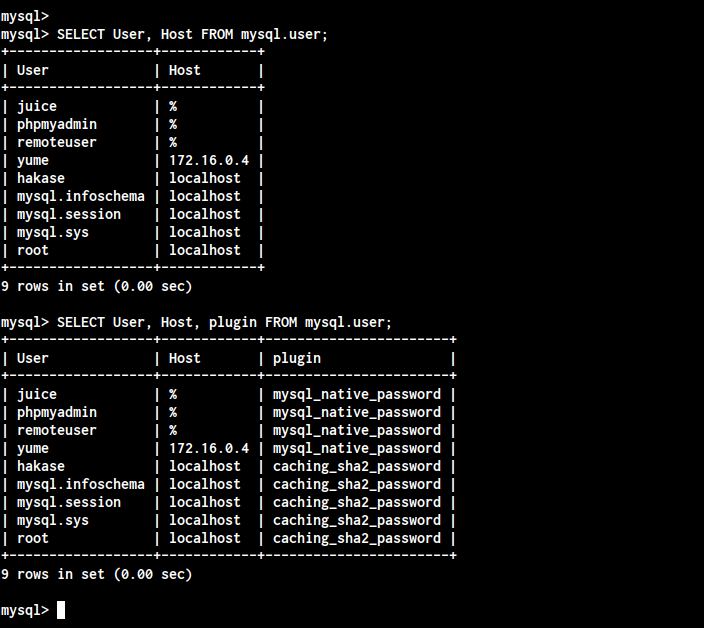 Просмотр пользователей MySQL