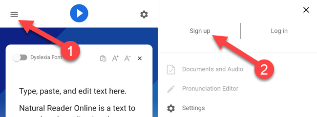 Откройте меню и нажмите «Зарегистрироваться».