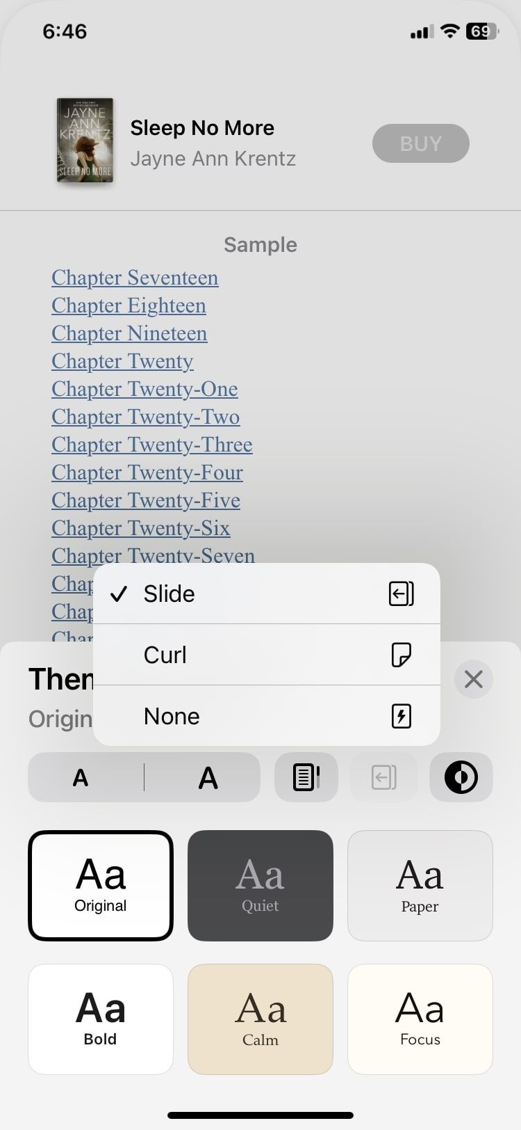 Опция 'Curl' в настройках анимации перелистывания
