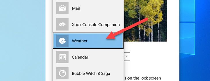Выберите «Погода» в списке приложений.