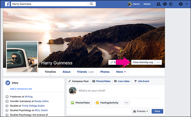 кнопка Посмотреть журнал активности в профиле