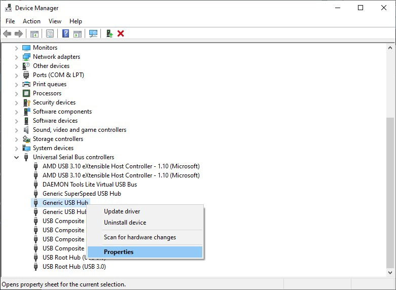 Свойства USB‑хаба в Диспетчере устройств