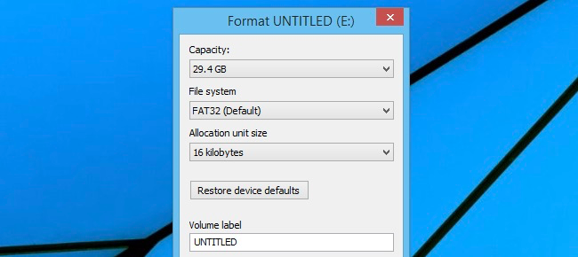 Окно форматирования диска в проводнике Windows