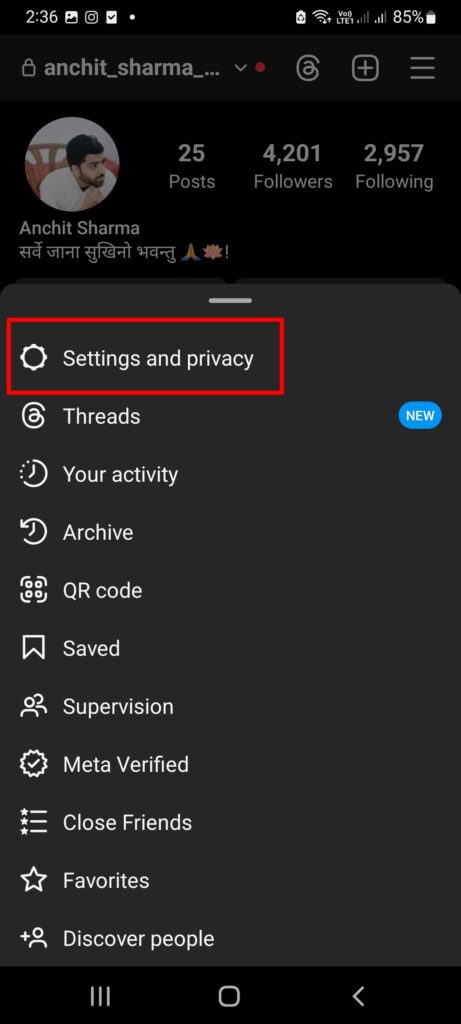 Opzione Esci dall'account Instagram