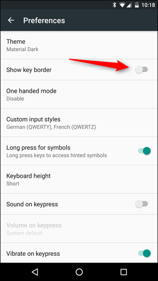 Пример включённой границы клавиш на светлой теме