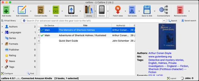 Интерфейс Calibre показывает импортированную книгу