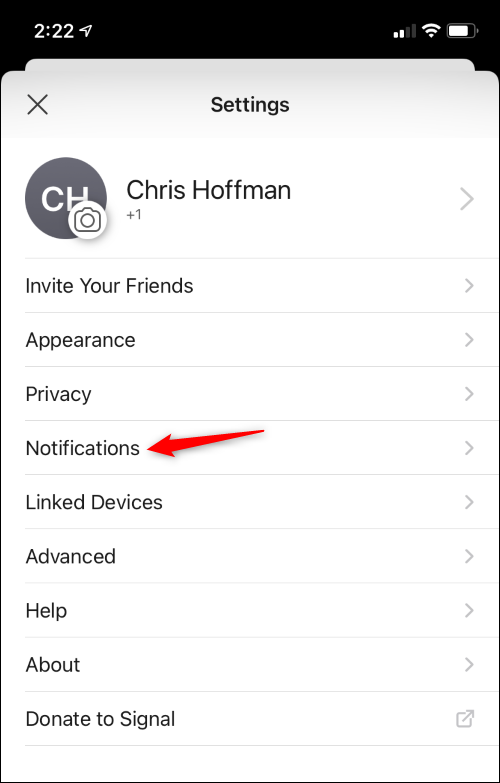 Откройте раздел «Уведомления» в настройках Signal.