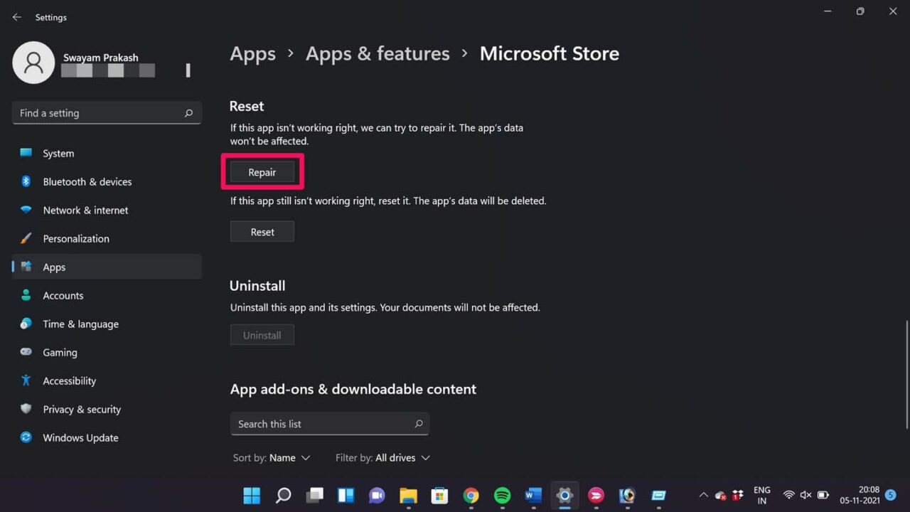 repair microsoft store