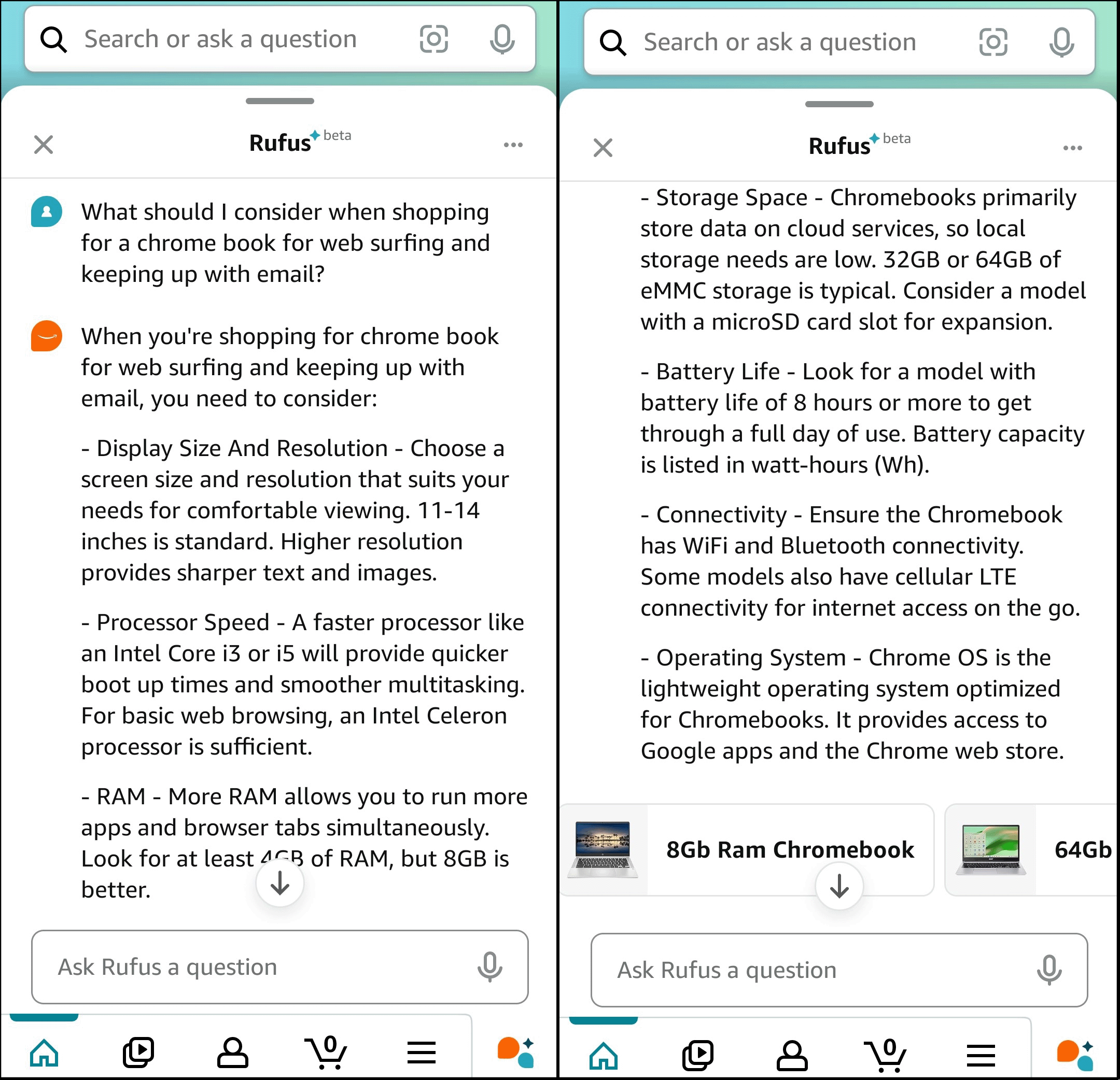 Скриншот запроса про Chromebook и ответа Rufus.