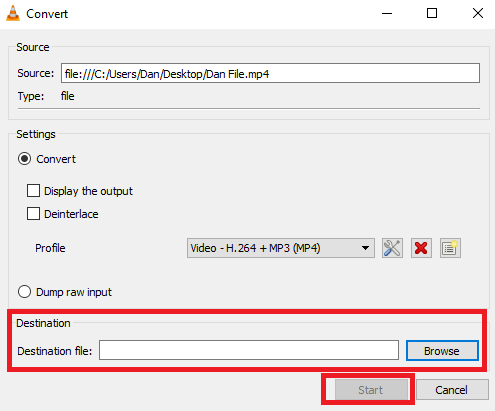 Выбор настроек конвертации в VLC