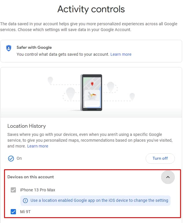 Список устройств, привязанных к аккаунту