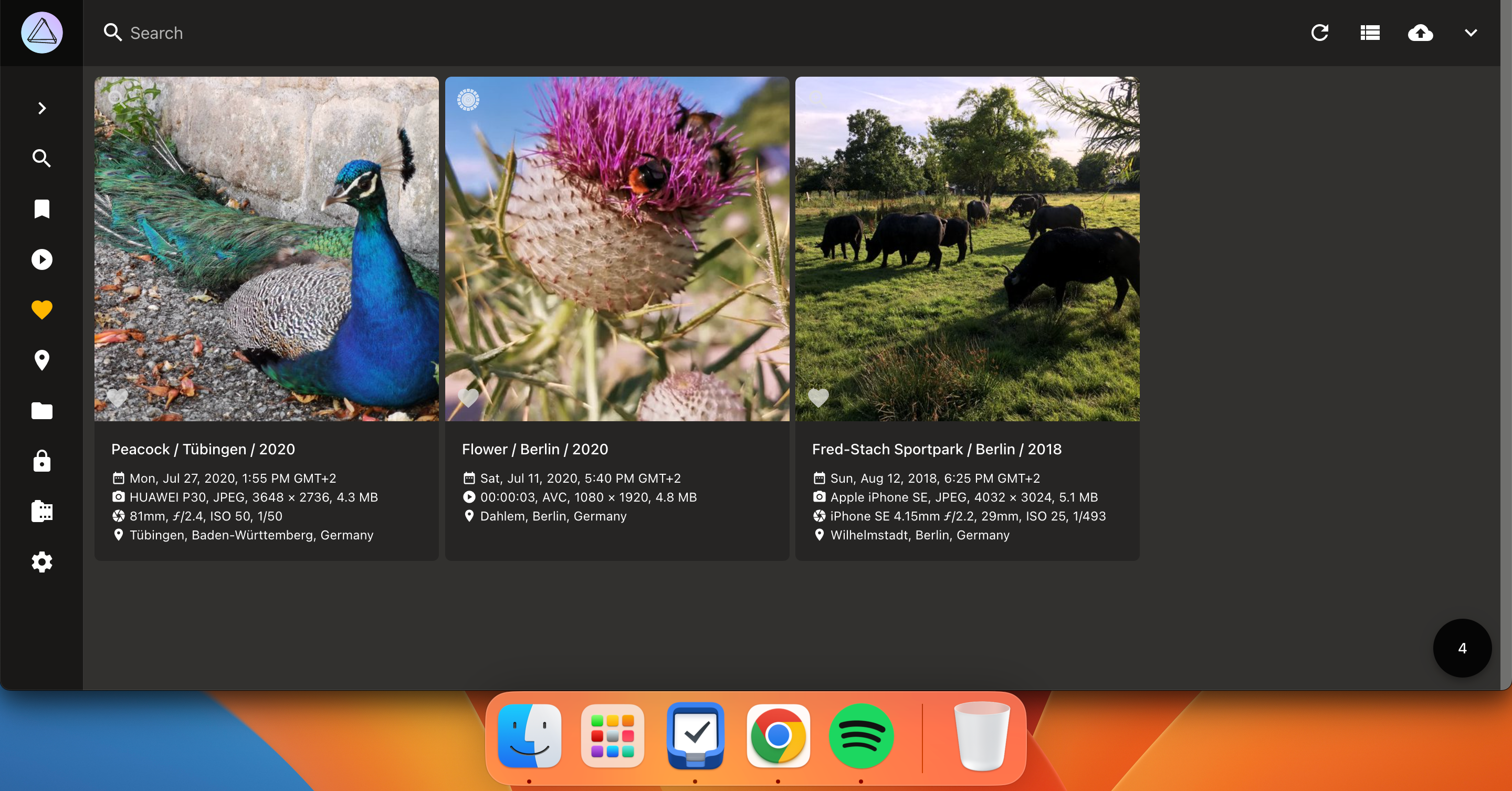 раздел избранного в приложении PhotoPrism