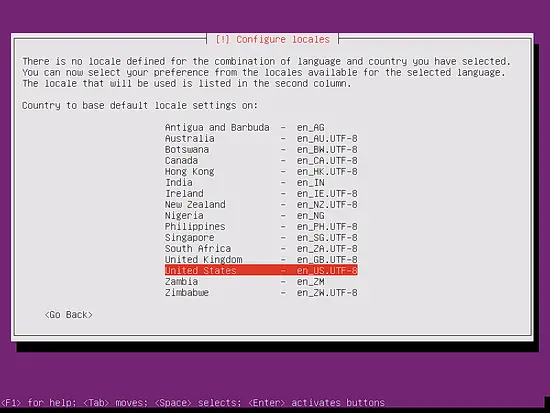 Выбор локали сервера (язык и региональные настройки)