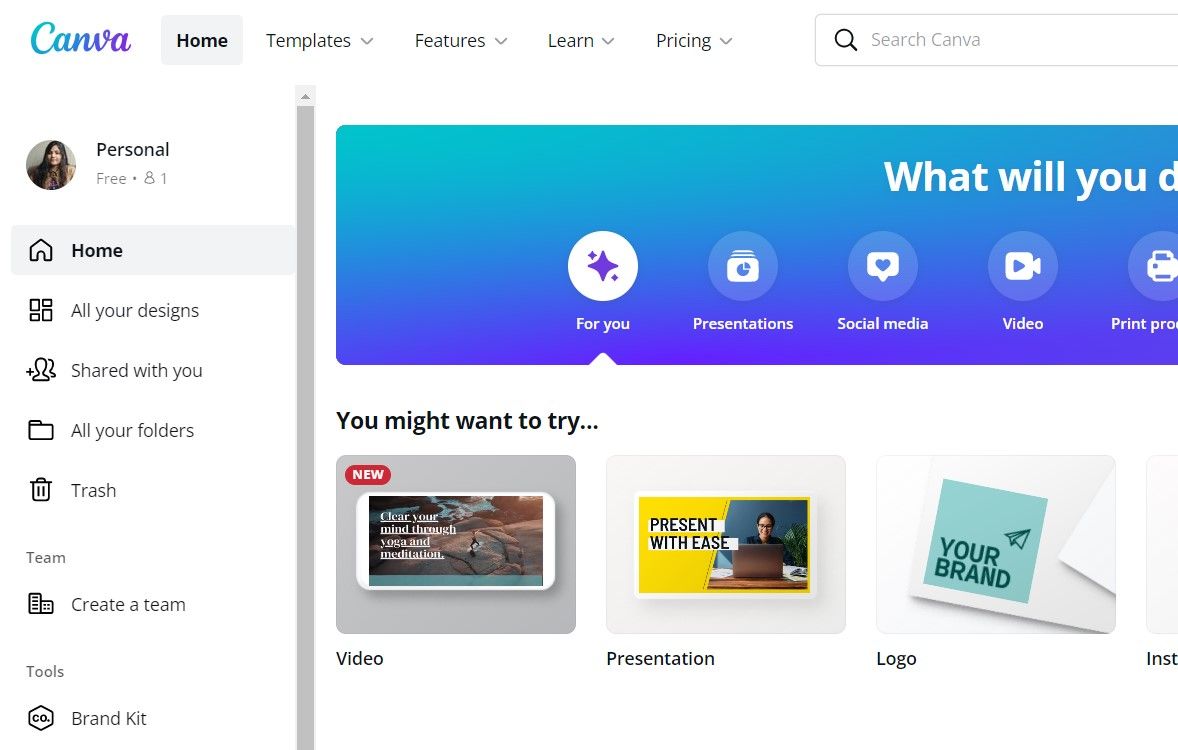 Главная страница Canva