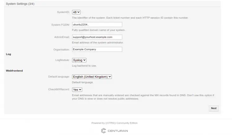 Системные настройки OTRS (URL, локаль и т.д.)