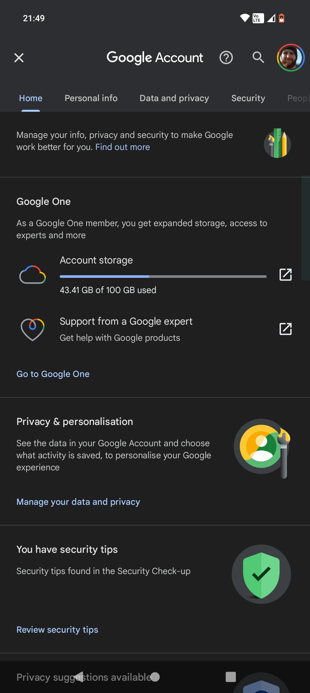 Параметры хранения в приложении Google на Android