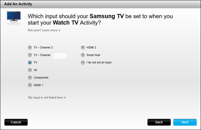 Настройка входов для действия