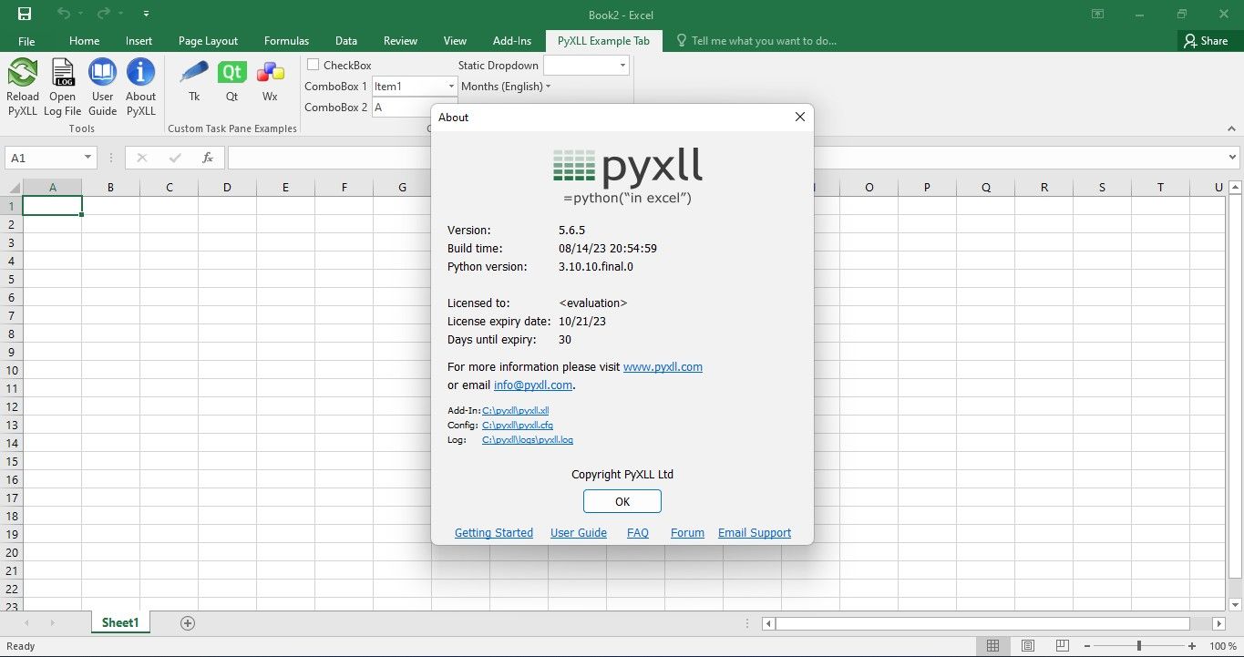 Сведения о PyXLL в Excel