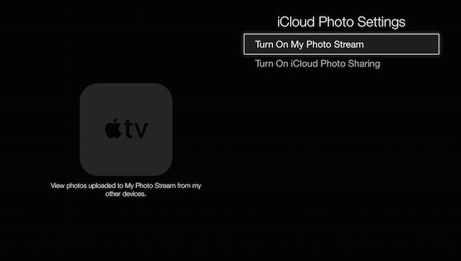 Включение синхронизации фото iCloud на Apple TV