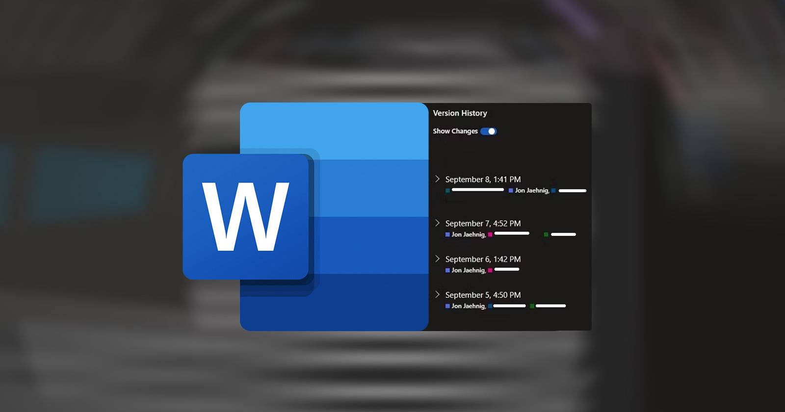 Иллюстрация истории версий в Microsoft Word