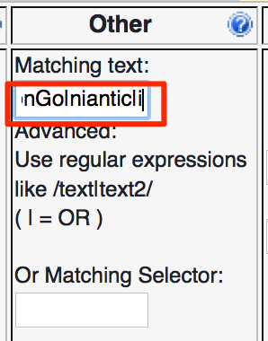 Раздел Other с полем Matching text в Social Fixer