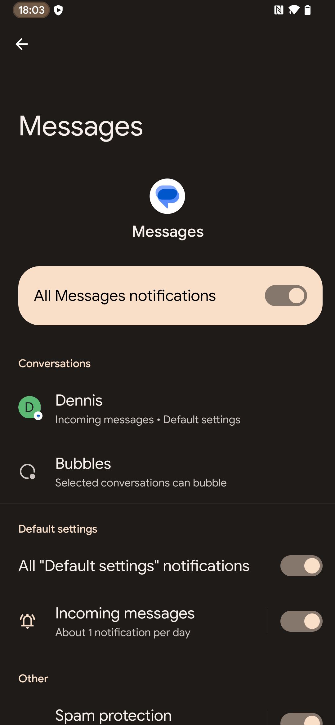 настройки уведомлений для Google Messages