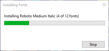 Прогресс установки шрифтов.