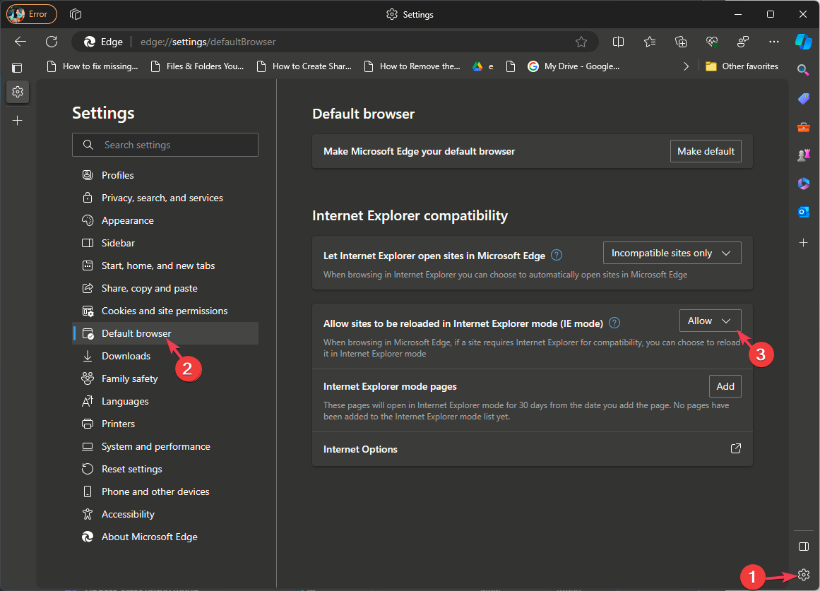 Параметр разрешения перезагрузки сайтов в режиме Internet Explorer