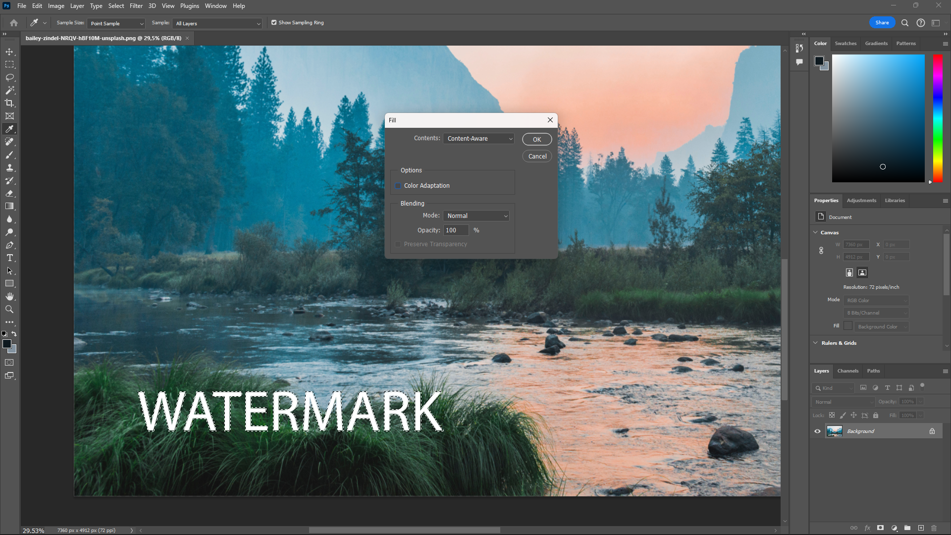 Заполнение содержимым с учётом содержимого в Photoshop