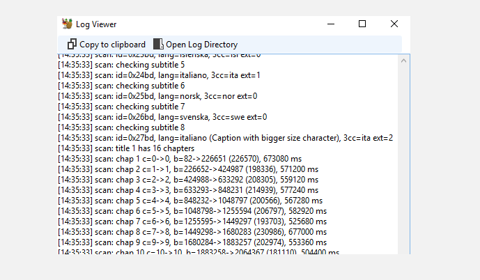 Окно журнала активности Handbrake