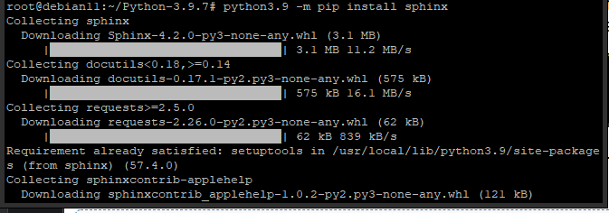 установка пакета sphinx с помощью pip для Python 3.9