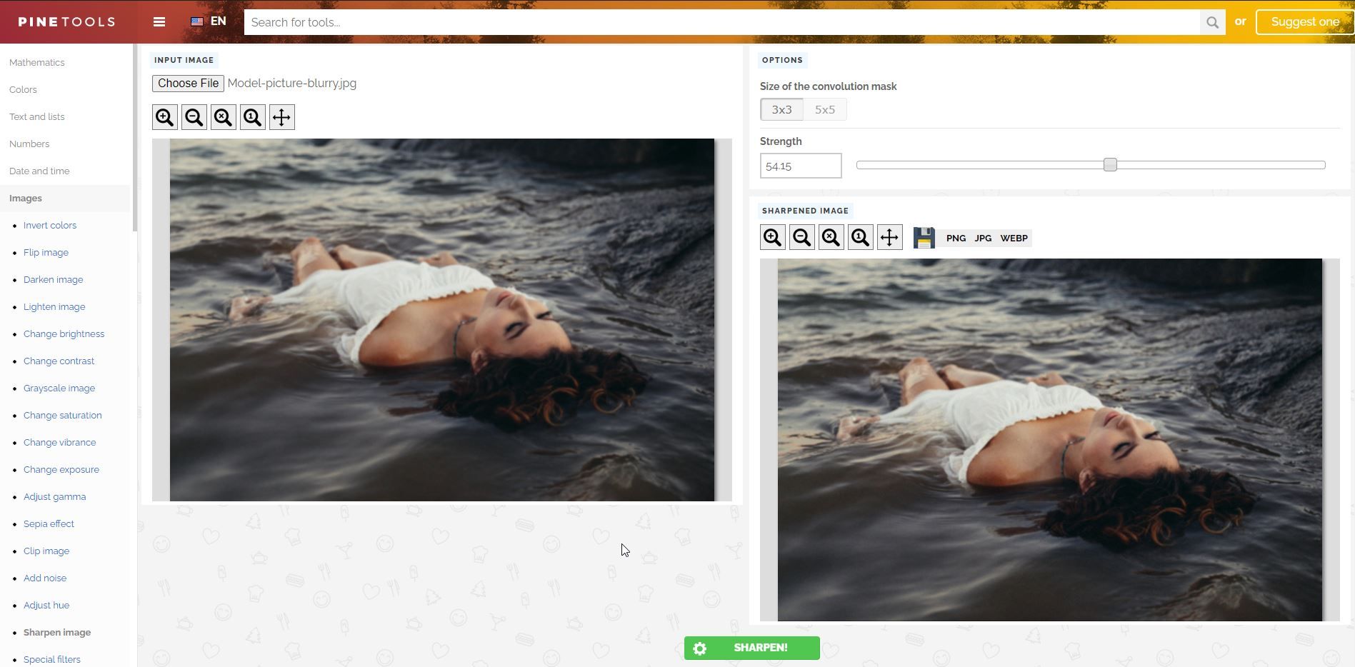Увеличение резкости в PineTools