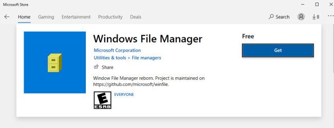 File Manager в Microsoft Store, страница приложения